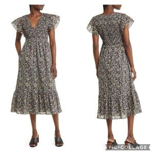 EUC Rails Clementine Floral Smocked Cotton Dress In Black Mini Floral